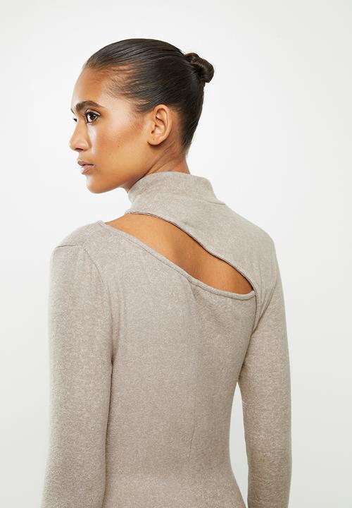 VELVET - Turtleneck cut-out column midi dress - taupe 