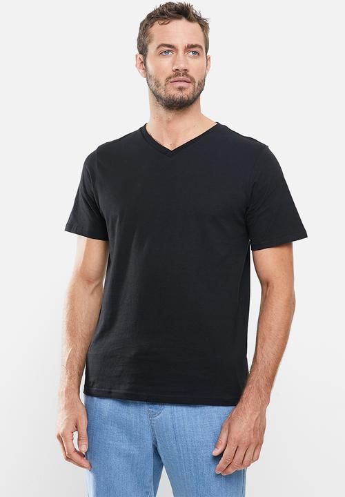 Cotton On - Mens essential vee neck tee 3 pack - black