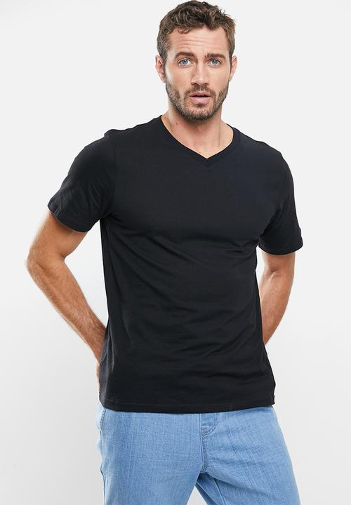 Cotton On - Mens essential vee neck tee 3 pack - black