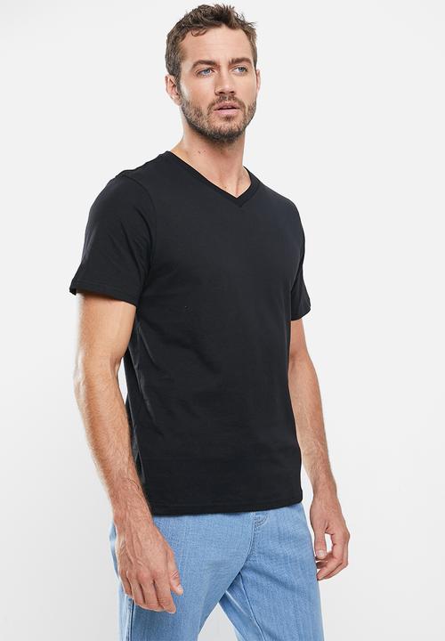 Cotton On - Mens essential vee neck tee 3 pack - black