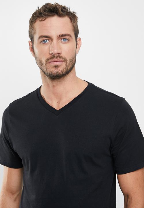 Cotton On - Mens essential vee neck tee 3 pack - black