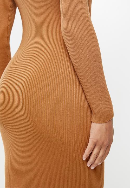 Missguided - Roll neck midaxi dress - tan