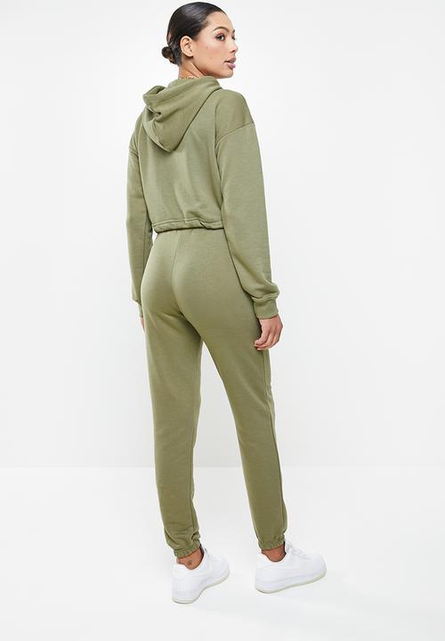 Missguided - Co ord crop zip hoodie jogger set - khaki