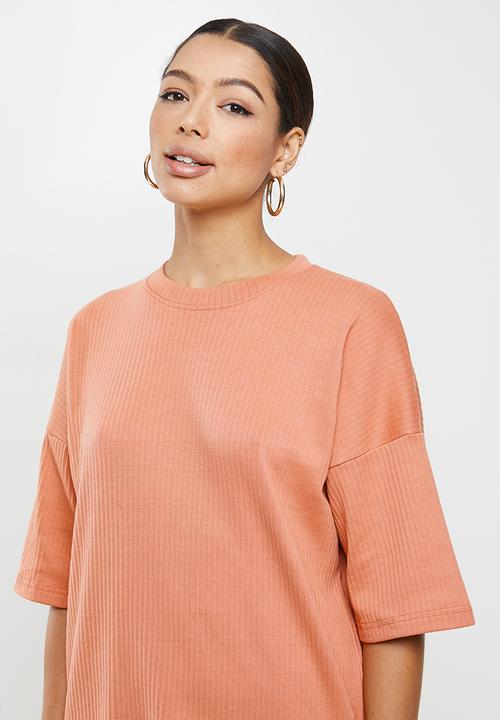 Missguided - Rib T-shirt wide leg set - rust