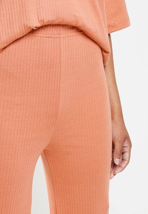 Missguided - Rib T-shirt wide leg set - rust