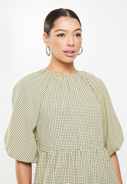 Missguided - Gingham balloon sleeve mini dress - yellow & black