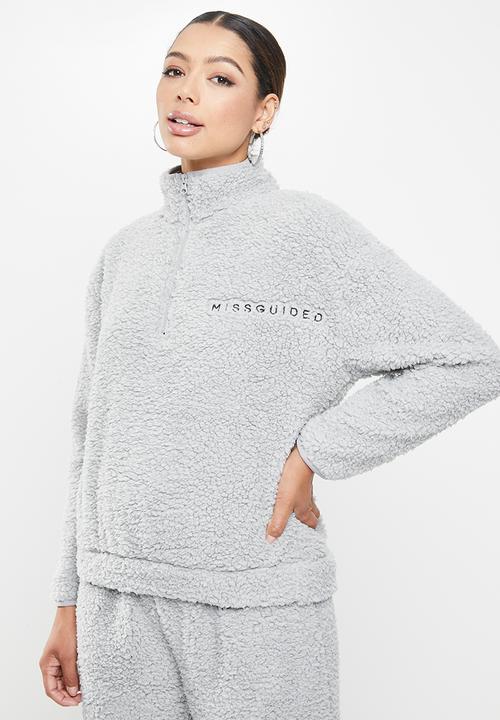 Missguided - Borg half zip hoodie joggers set - grey