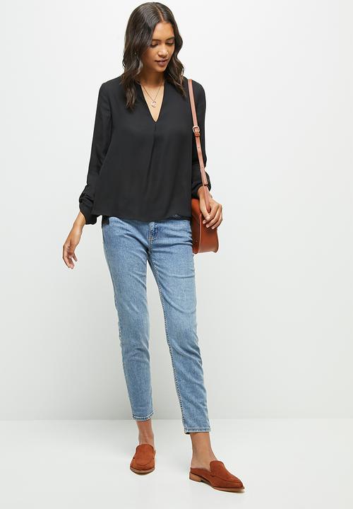 edit - Roll up sleeve blouse - black