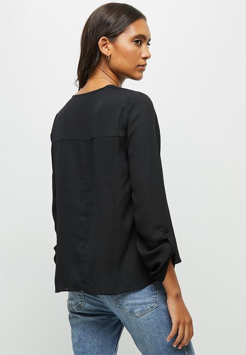 edit - Roll up sleeve blouse - black