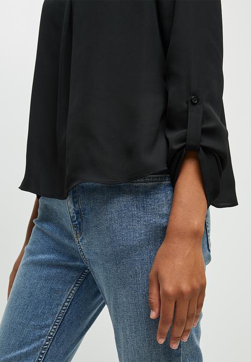 edit - Roll up sleeve blouse - black