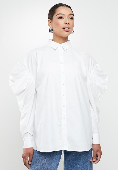 Missguided - Oversized poplin volume sleeve shirt - white