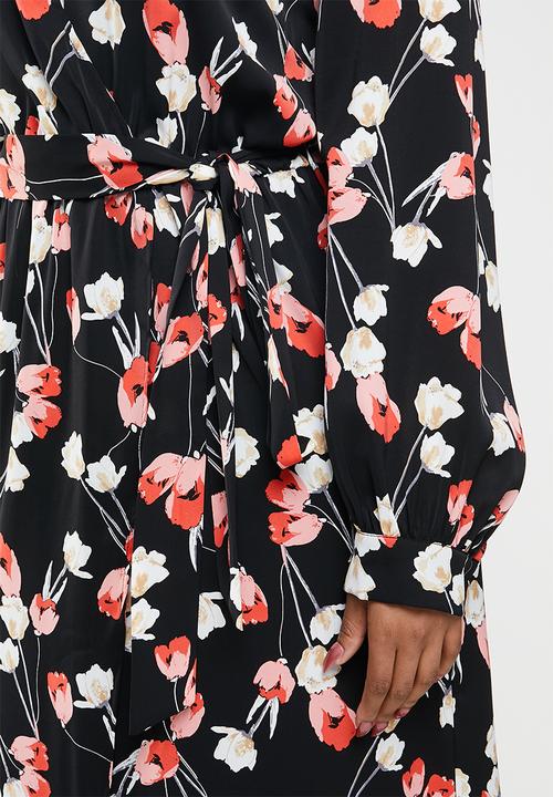Missguided - Plus plunge maxi dress floral - red & black 