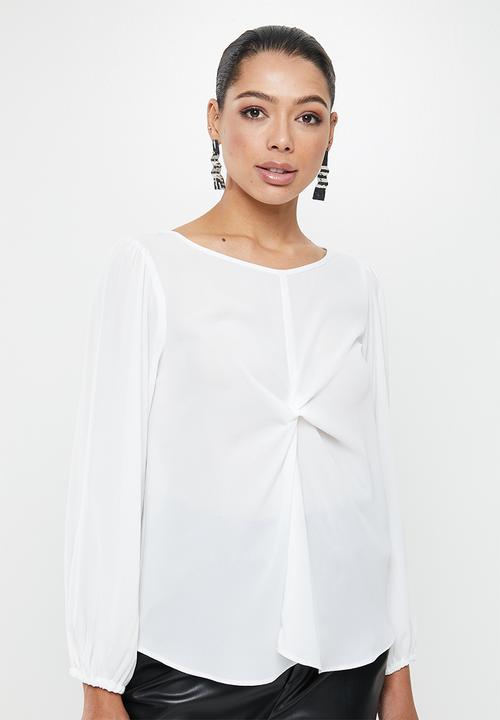 MILLA - Georgette blouse with twist front - ivory