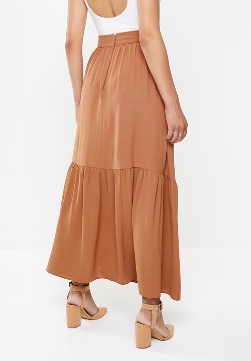 MILLA - Tiered hem maxi skirt - hazel brown