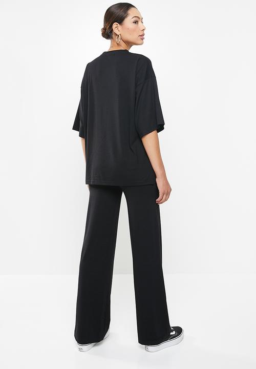 Missguided - Coord jersey T-shirt wide leg set - black