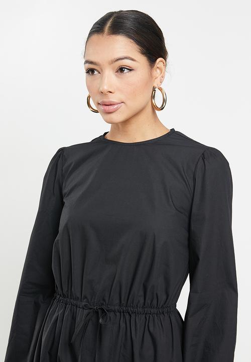 Missguided - Tie waist midi smock dress long sleeve poplin - black