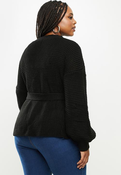 Missguided - Plus balloon sleeve buckle cardigan - black