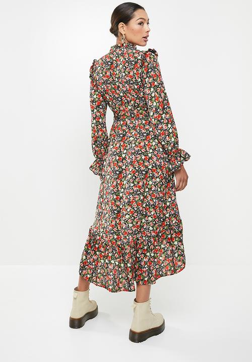 Missguided - Frill neck midi smock dress floral - multi