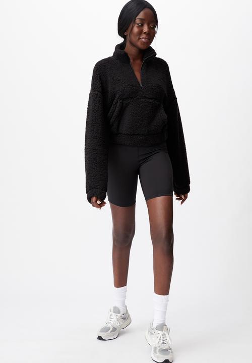 Factorie - Qtr zip teddy fleece - black