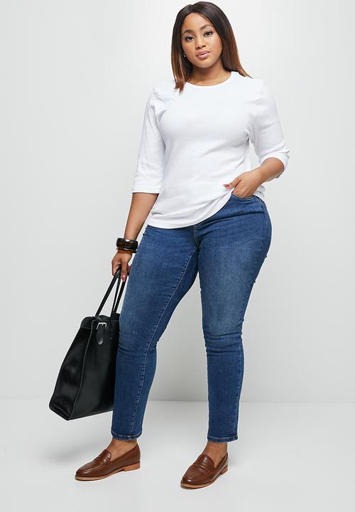 edit Plus - Ribbed crew 3/4 sleeve tee - white