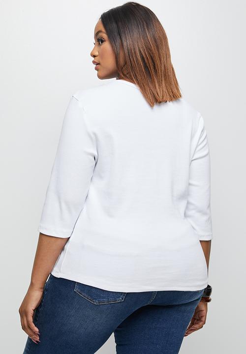 edit Plus - Ribbed crew 3/4 sleeve tee - white