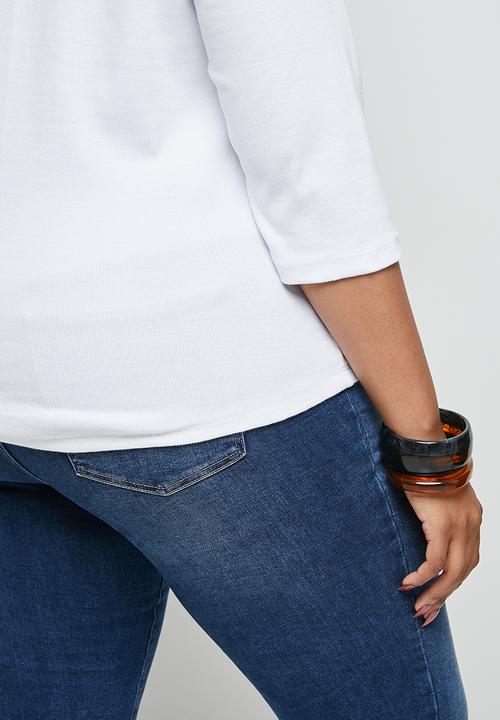 edit Plus - Ribbed crew 3/4 sleeve tee - white