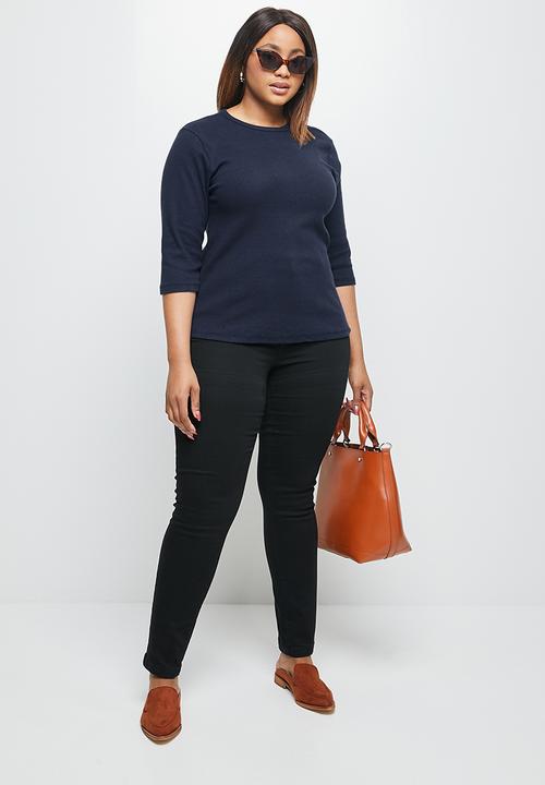 edit Plus - Ribbed crew 3/4 sleeve tee - navy