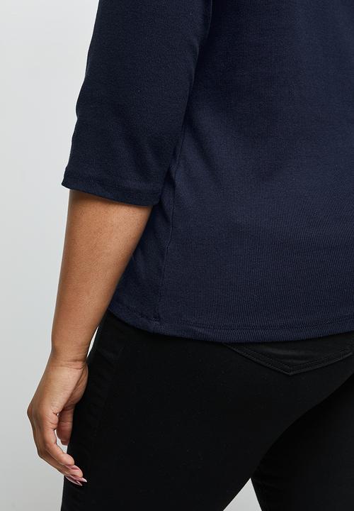 edit Plus - Ribbed crew 3/4 sleeve tee - navy