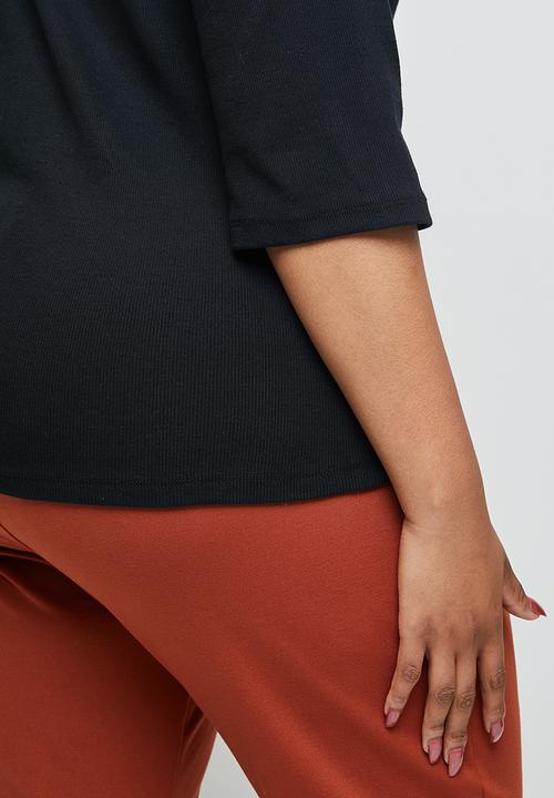 edit Plus - Ribbed crew 3/4 sleeve tee - black