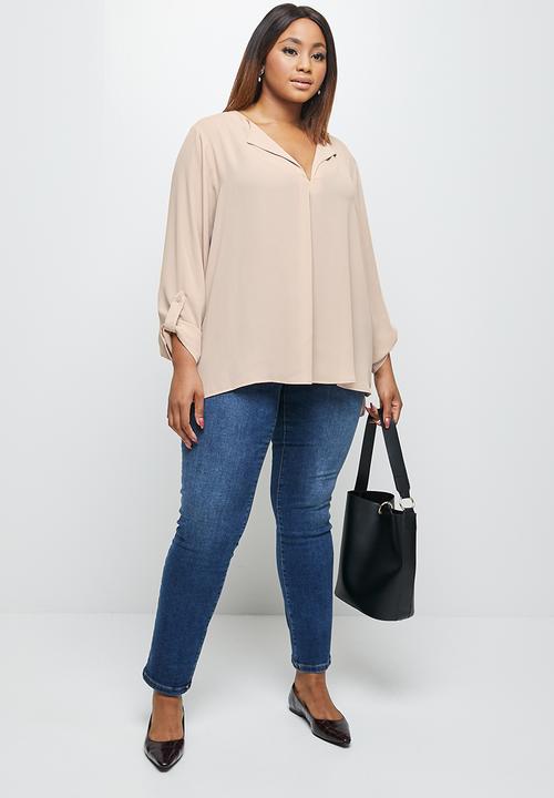 edit Plus - Rolled sleeve blouse - pink 