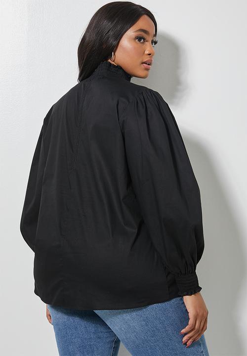 Superbalist - Highneck shirred blouse - black