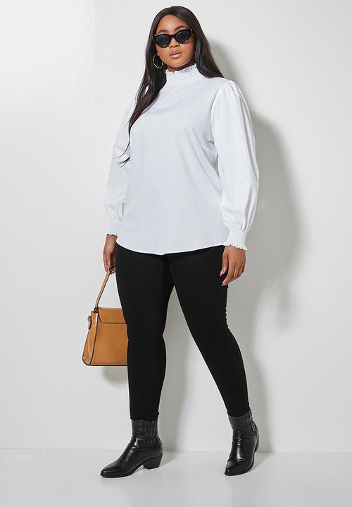 Superbalist - Highneck shirred blouse - white