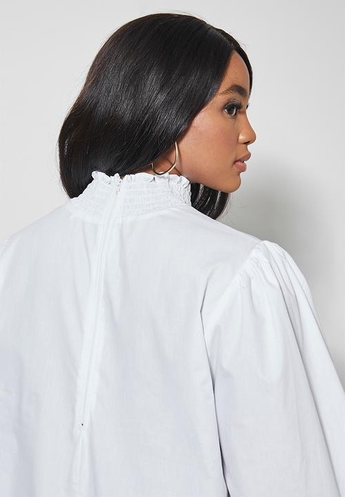 Superbalist - Highneck shirred blouse - white
