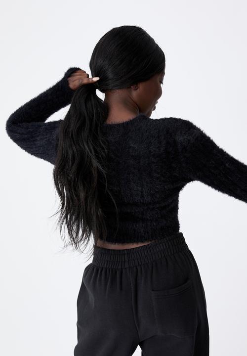 Factorie - Fluffy knit crop jumper - black