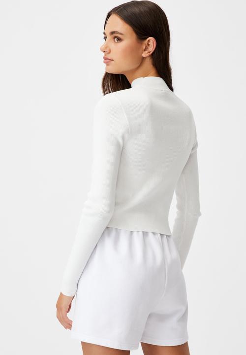 Factorie - Cut out funnel neck knit top - white