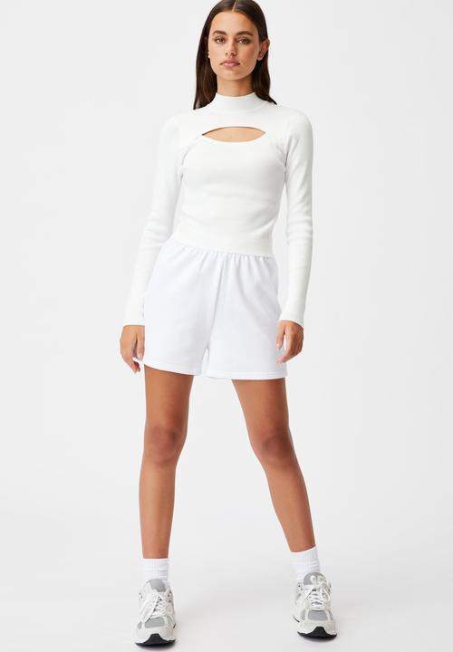 Factorie - Cut out funnel neck knit top - white