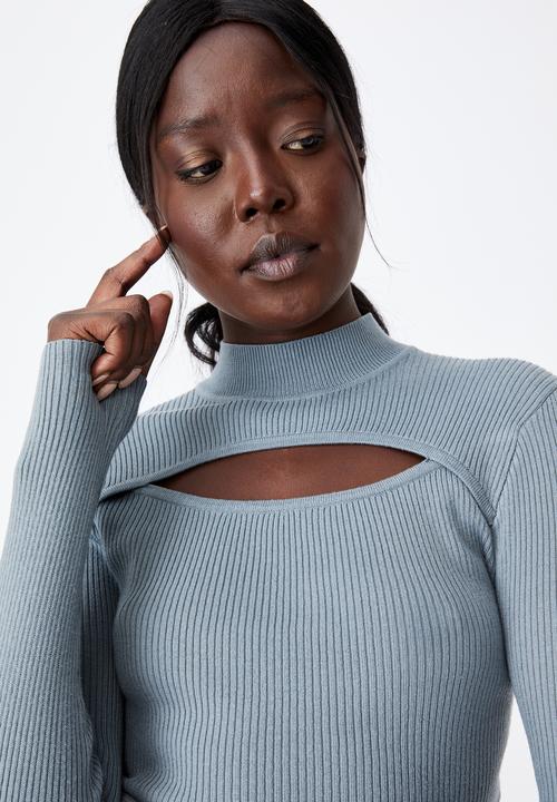 Factorie - Cut out funnel neck knit top - petrol blue