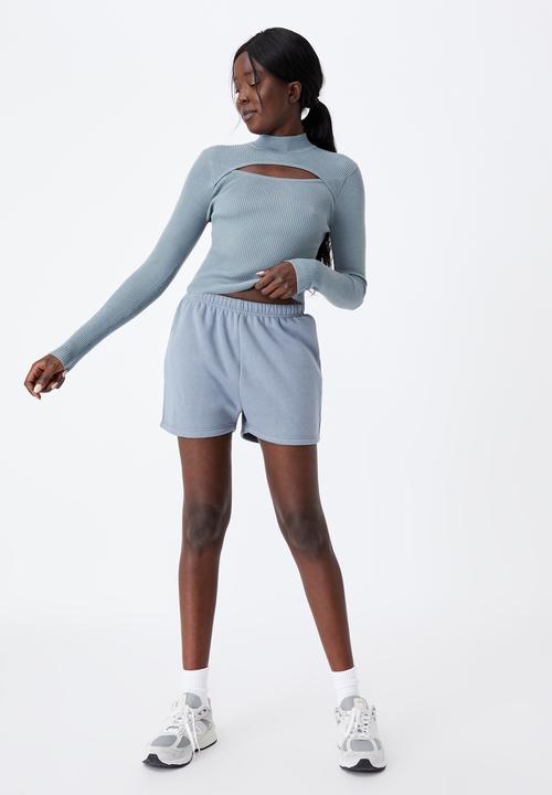 Factorie - Cut out funnel neck knit top - petrol blue