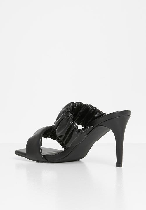 Missguided - Double strap ruched square toe mule - black
