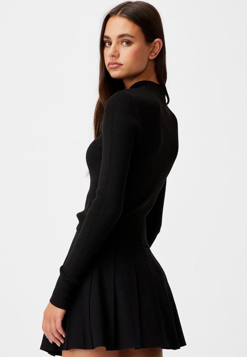 Factorie - Cut out funnel neck knit top - black