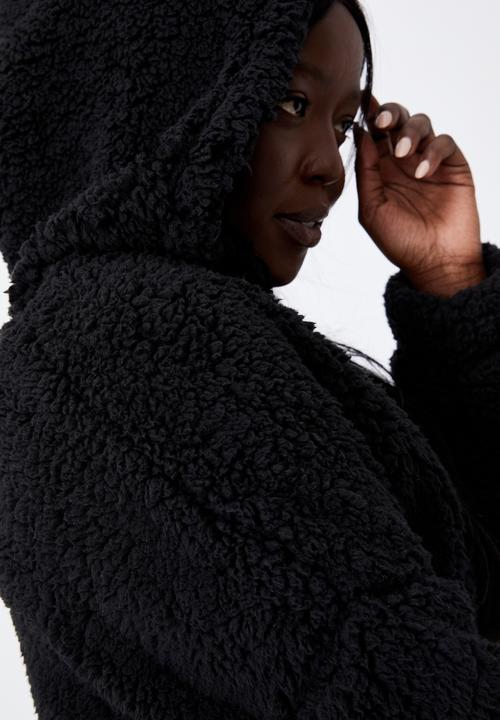Factorie - Crop teddy jacket - black