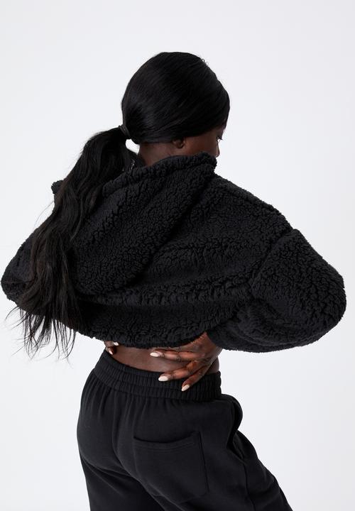Factorie - Crop teddy jacket - black