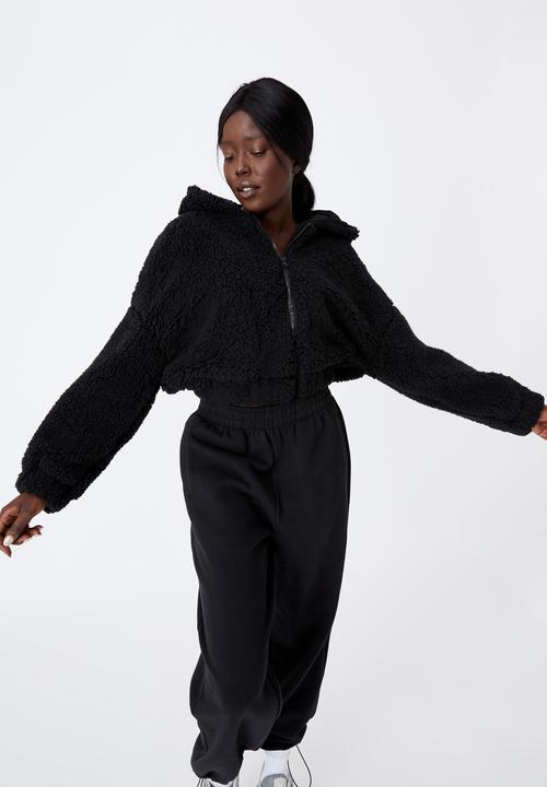 Factorie - Crop teddy jacket - black