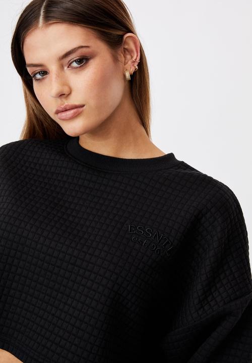 Factorie - Waffle cropped crew - black