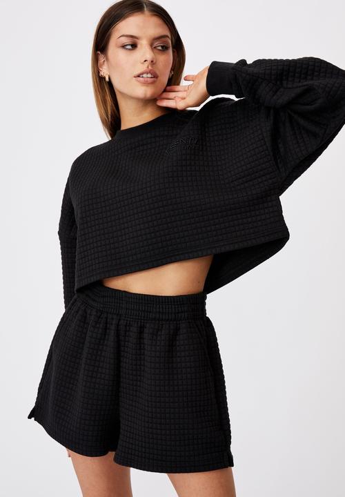 Factorie - Waffle cropped crew - black