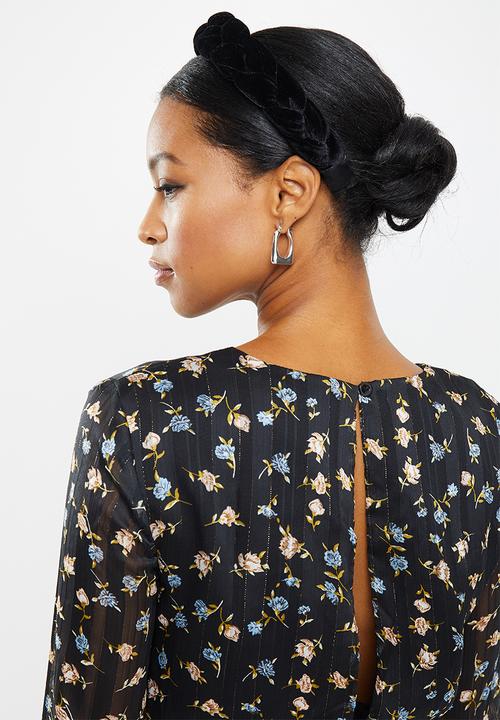 Missguided - Petite floral shirred waist mini dress - black