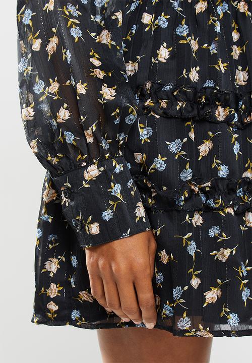 Missguided - Petite floral shirred waist mini dress - black