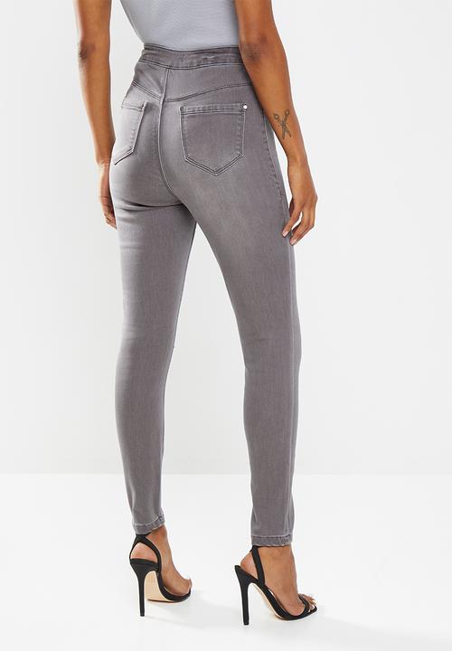 Missguided - Petite vice exposed zip detail jeans - grey