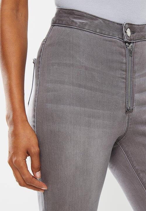Missguided - Petite vice exposed zip detail jeans - grey