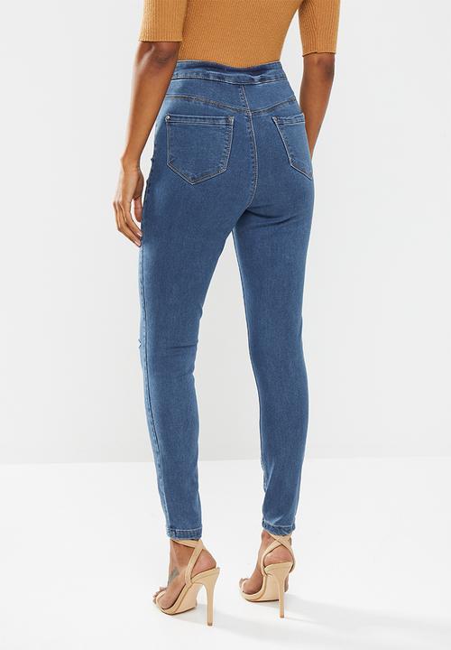 Missguided - Petite vice highwaisted slash knee skinny - blue